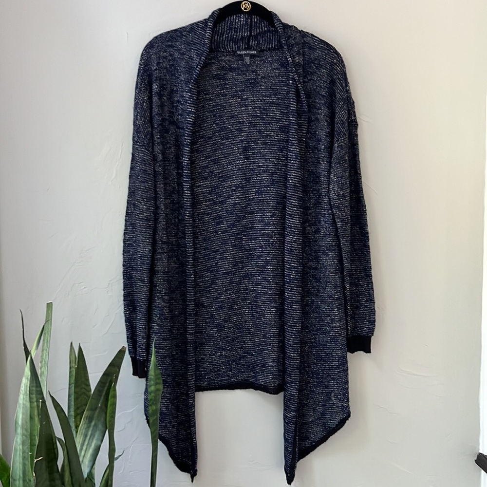 EILEEN FISHER SLUB MIX STRIPE CARDIGAN SWEATER S